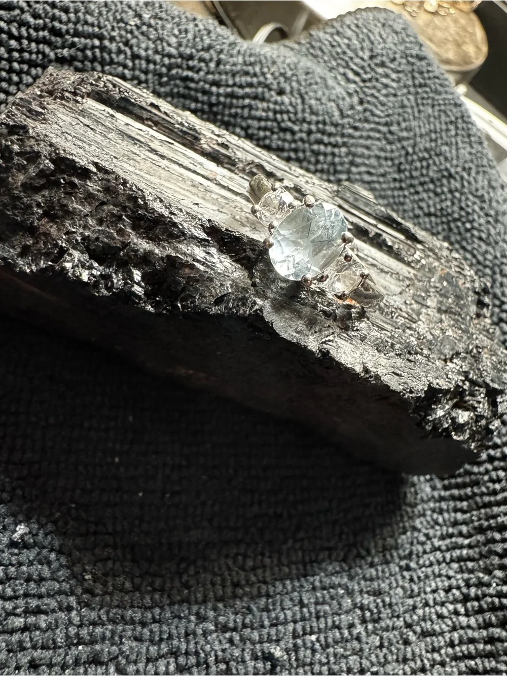 Vintage Solid .925 Sterling Silver Three-Stone Oval Blue Topaz Ring